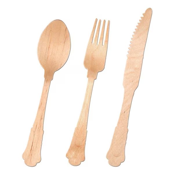 Silhouette Birch Wood Eco Friendly Wooden Cutlery Set - Spoons, Forks and Knives (600 Guests), 1800PK, Smarty Had A Party, Mfr#: 4667SPCS-CASE